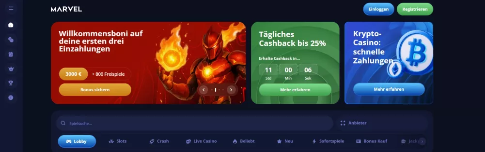 Marvel Casino Willkommensbonus und Spieleauswahl